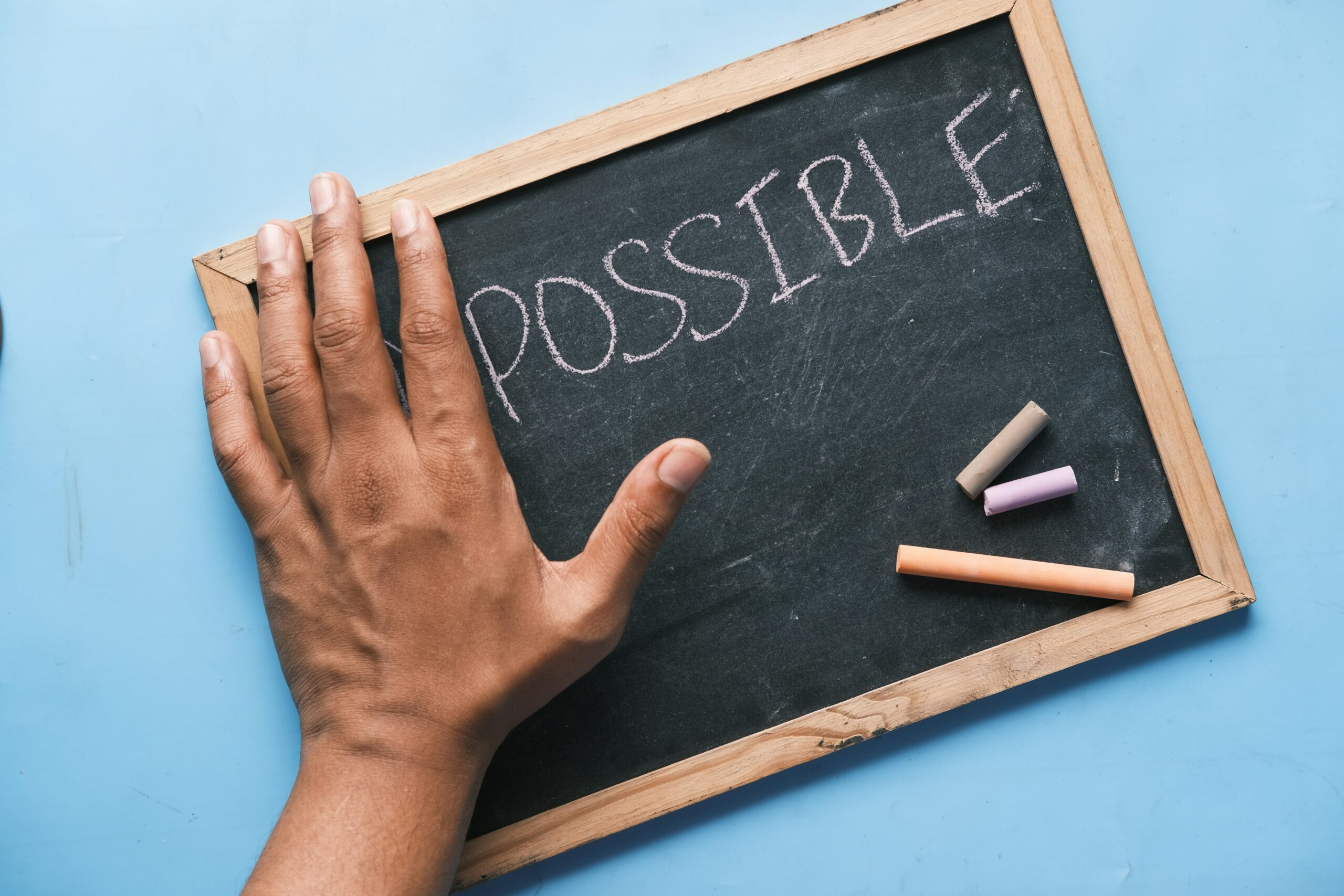 a chalkboard with the word possible written on it